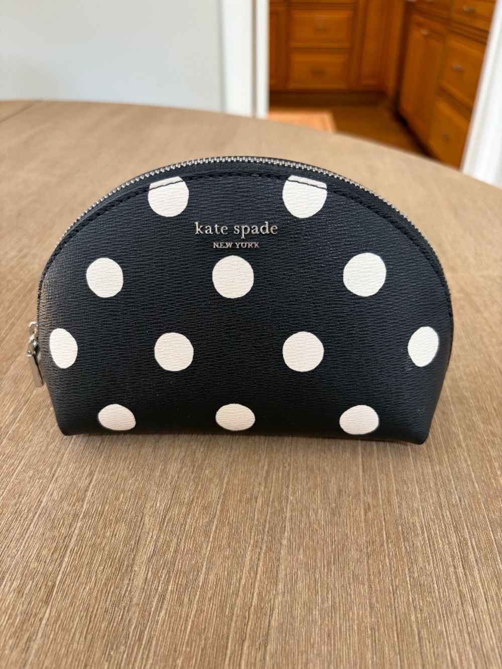 Kate Spade Black and White Polka Dot Zip Small Cosmetic Pouch